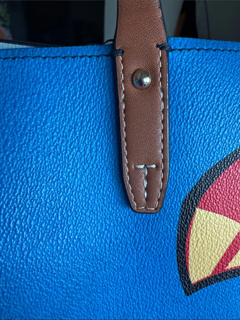 Tory Burch Kerrington Blue Parrot Tote with Brown Leather Handles